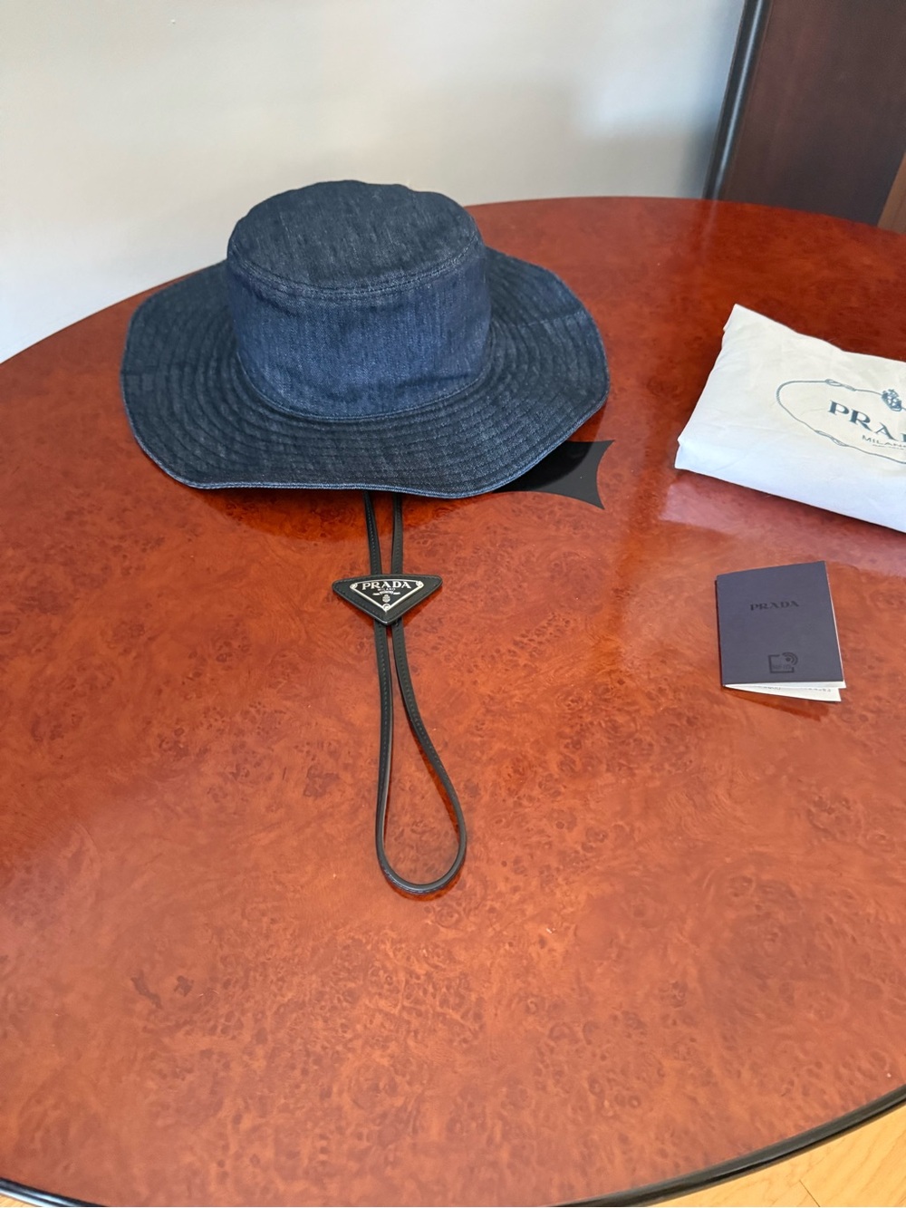 New Prada Denim Bucket Hat with Chin Cord Unisex